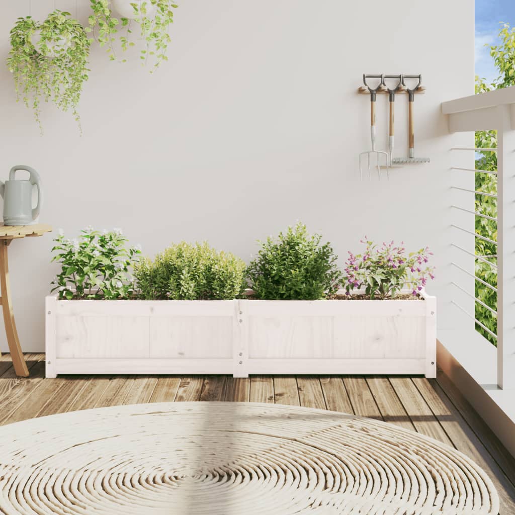 Ζαρντινιέρα Λευκή 150 x 31 x 31 εκ. από Μασίφ Ξύλο Πεύκου