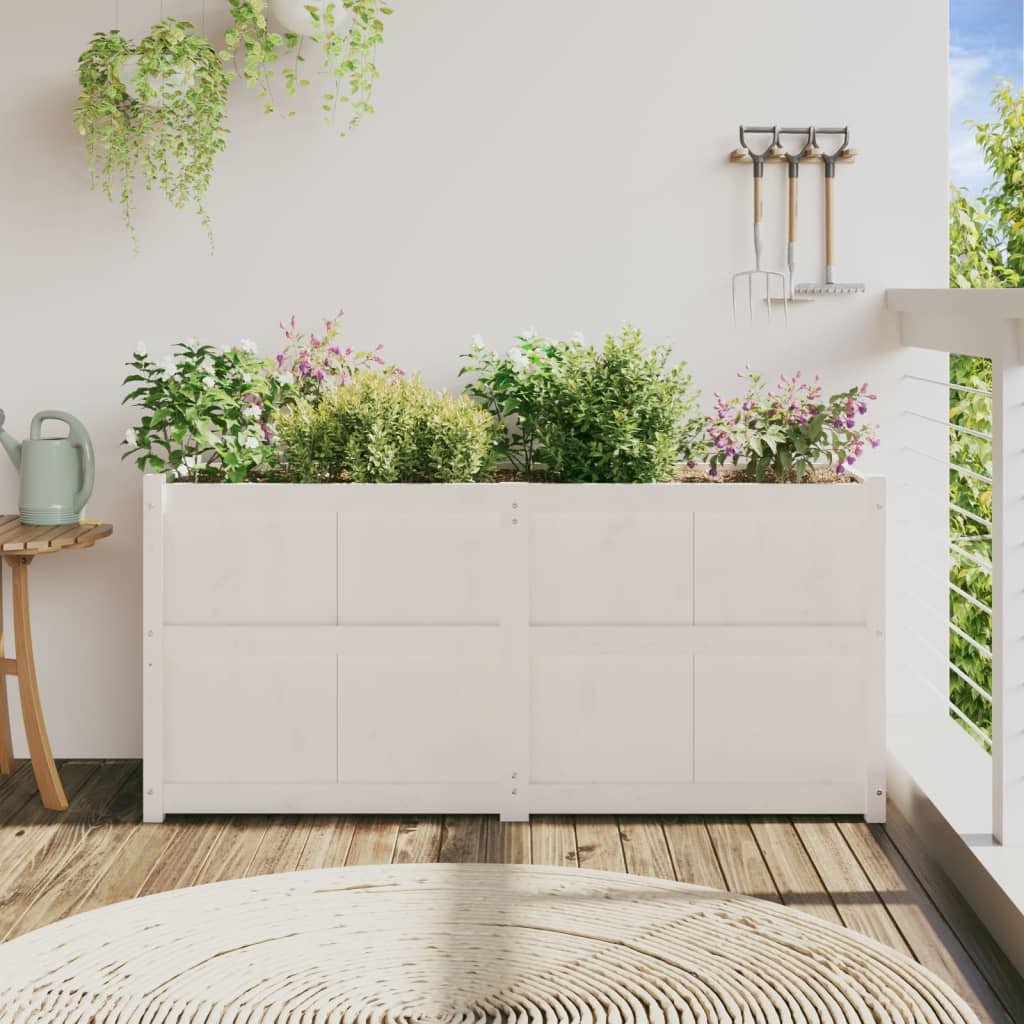 Ζαρντινιέρα Λευκή 150 x 50 x 70 εκ. από Μασίφ Ξύλο Πεύκου - Pakobazaar