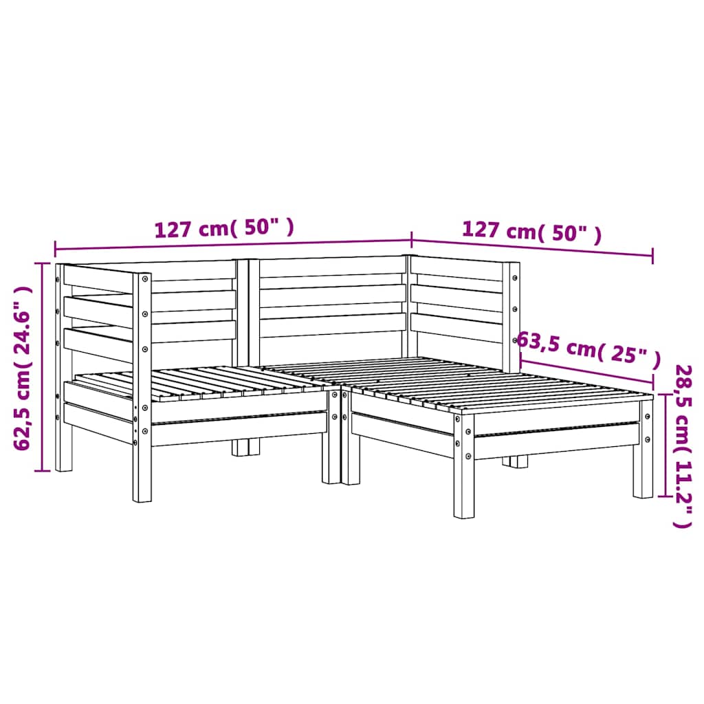 Καναπές Κήπου Διθέσιος με Υποπόδιο Μασίφ Ξύλο Πεύκου - Pakobazaar