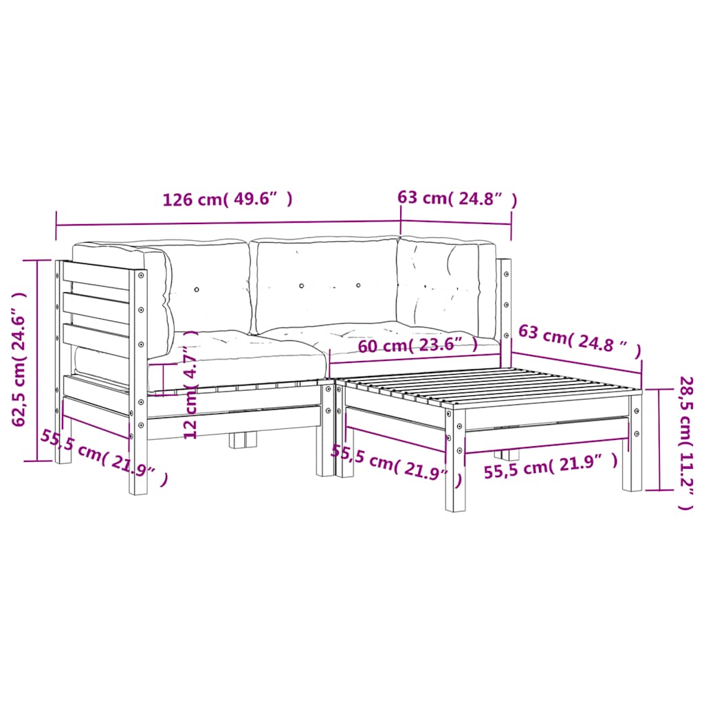 Καναπές Κήπου Διθέσιος με Μαξιλάρια και Υποπόδιο - Pakobazaar