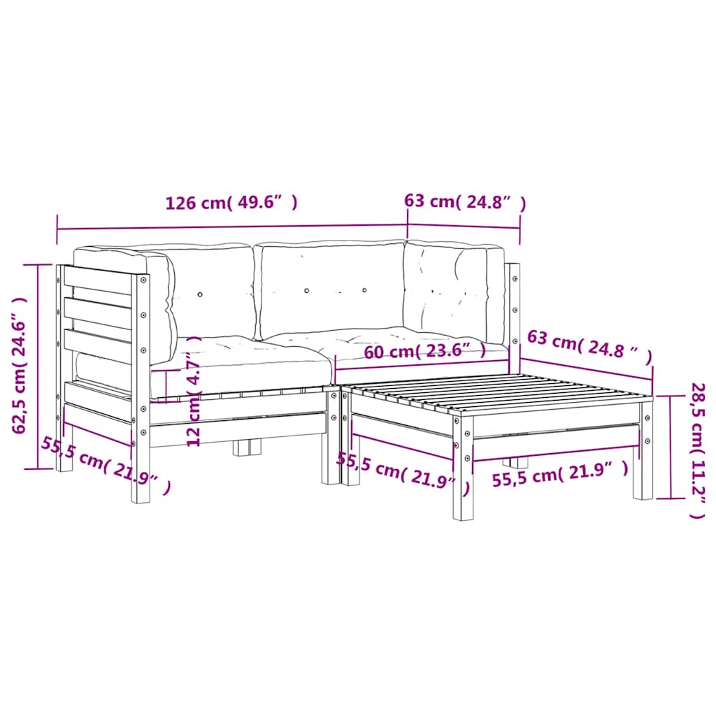 Καναπές Κήπου Διθέσιος με Μαξιλάρια και Υποπόδιο - Pakobazaar