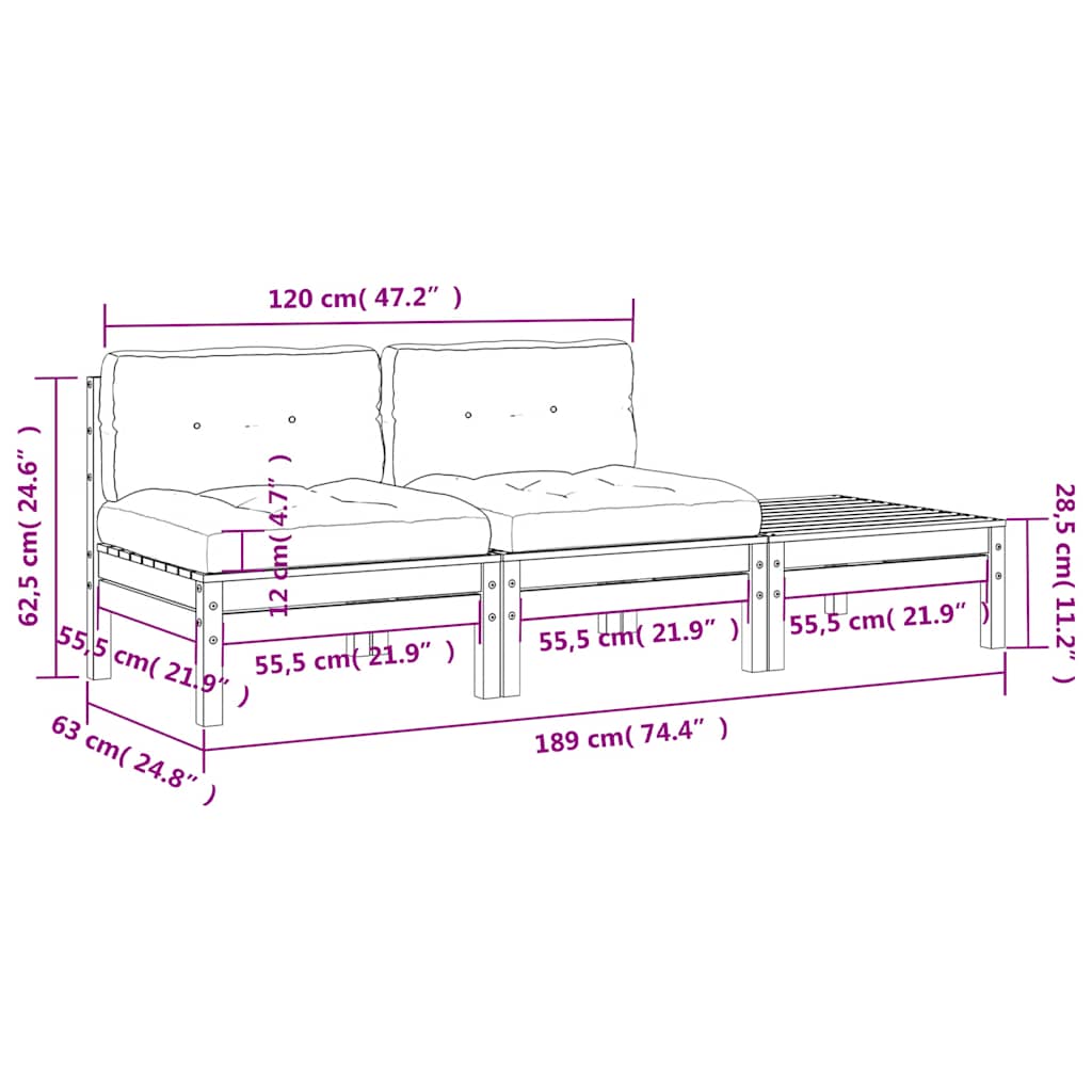 Καναπές Κήπου Διθέσιος με Μαξιλάρια και Υποπόδιο - Pakobazaar