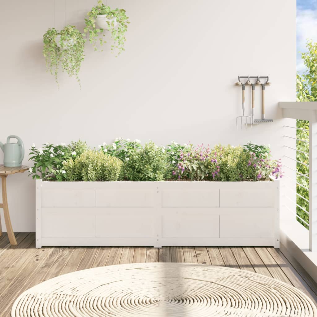 Ζαρντινιέρα Λευκή 180x50x50 εκ. από Μασίφ Ξύλο Πεύκου