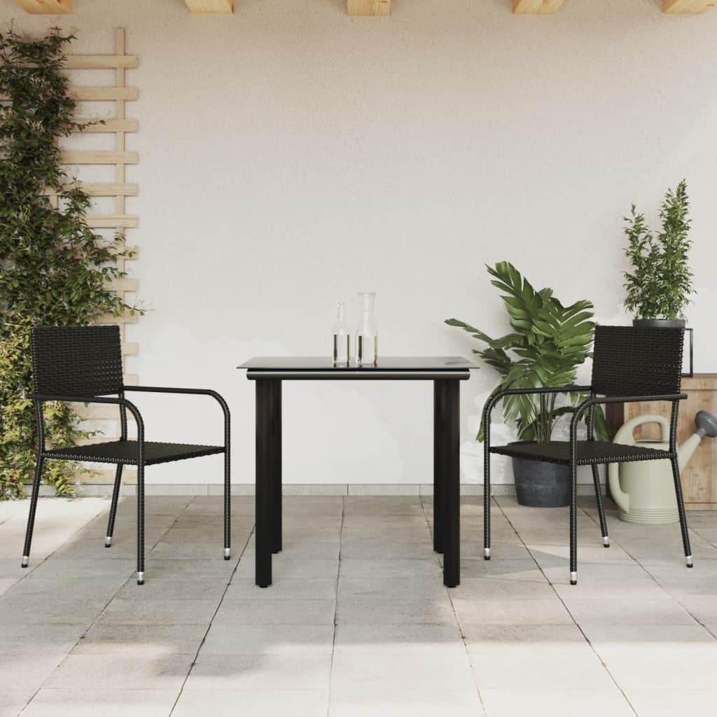 Σετ Επίπλων Bistro Κήπου 3 τεμ. Μαύρο Συνθετικό Ρατάν/Ατσάλι