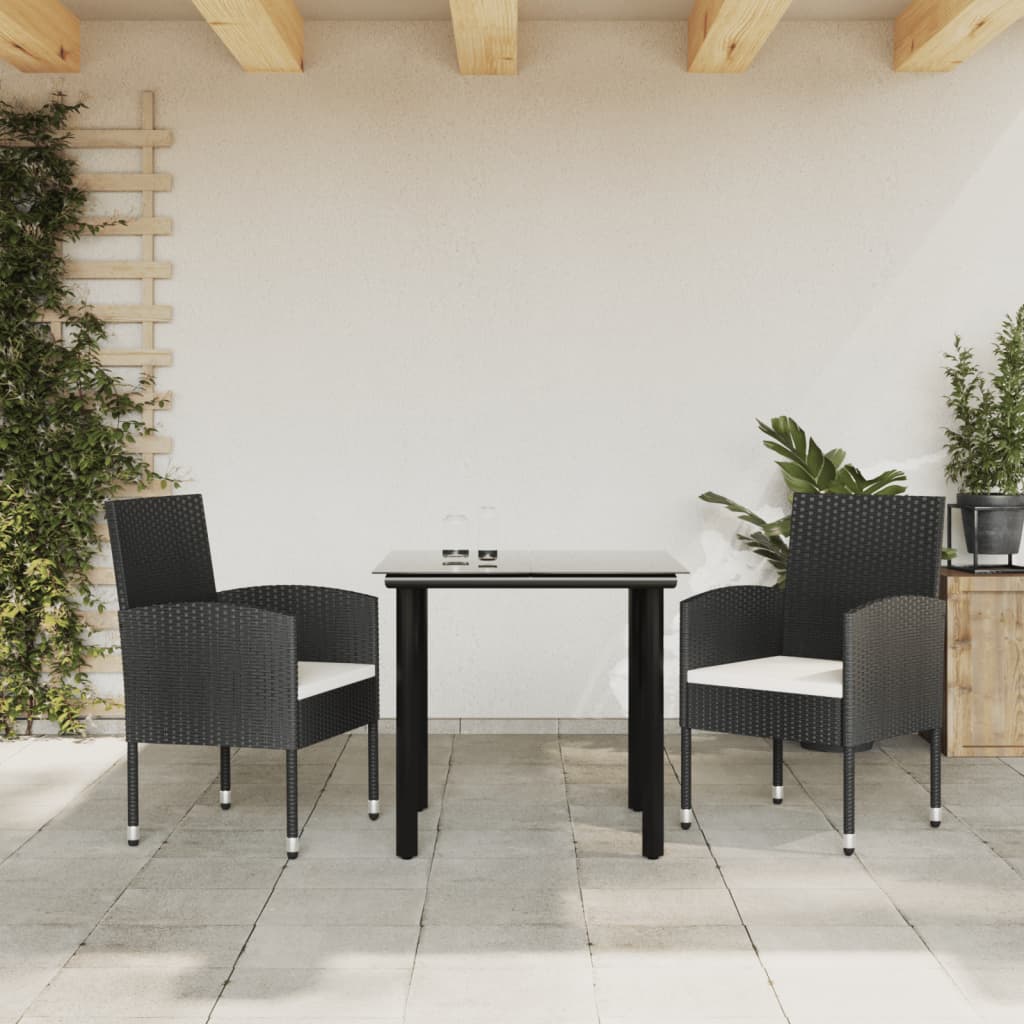 Σετ Επίπλων Bistro Κήπου 3 τεμ. Μαύρο Συνθετικό Ρατάν/Ατσάλι