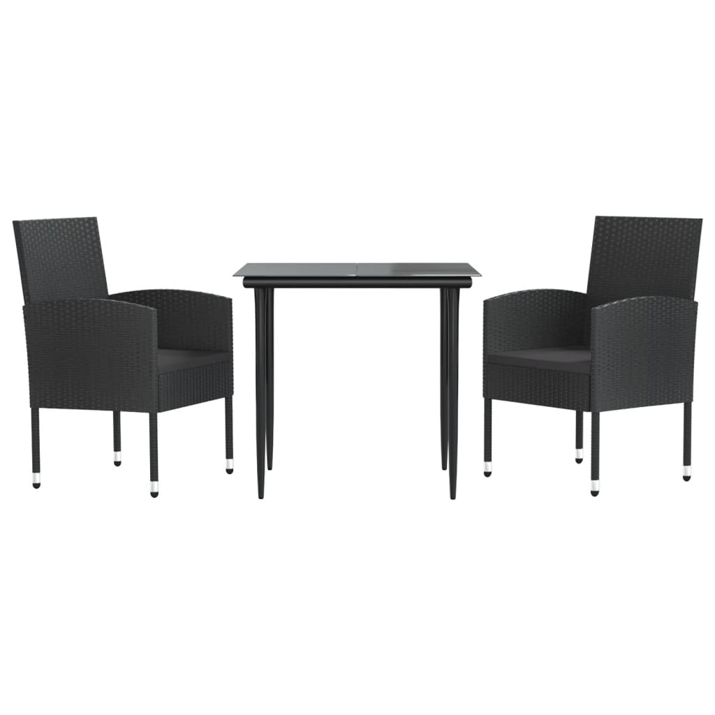Σετ Επίπλων Bistro Κήπου 3 τεμ. Μαύρο Συνθετικό Ρατάν/Ατσάλι