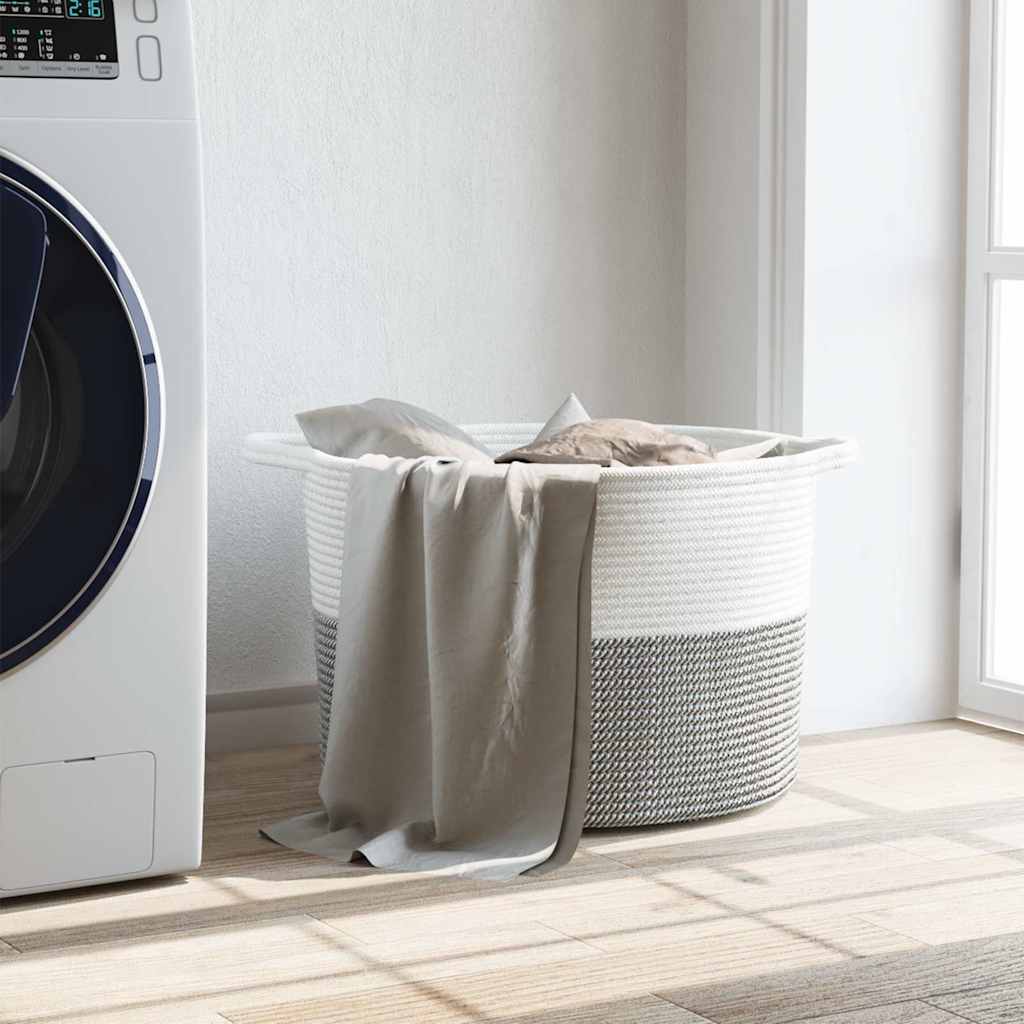 Καλάθι Απλύτων Γκρι και Λευκό Ø55x36 εκ. Βαμβακερό