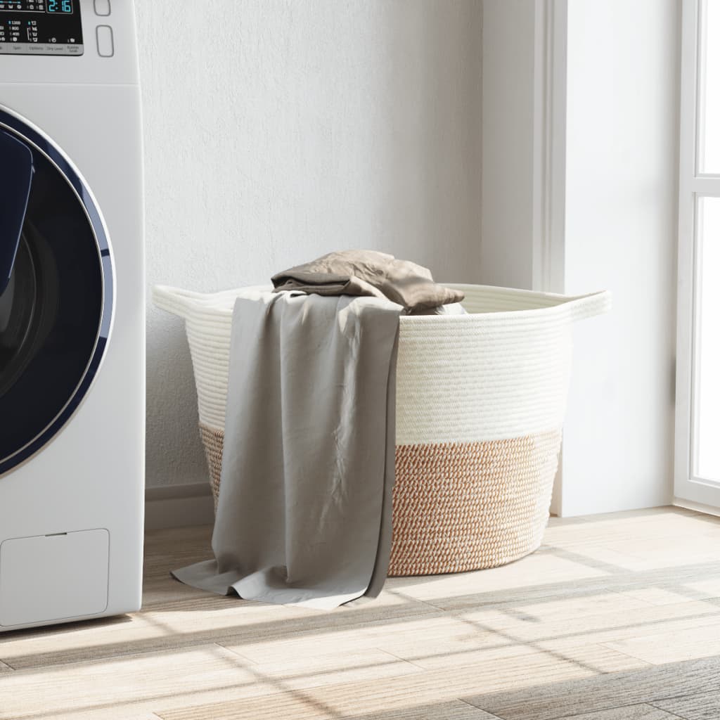 Καλάθι Απλύτων Καφέ και Λευκό Ø60x36 εκ. Βαμβακερό