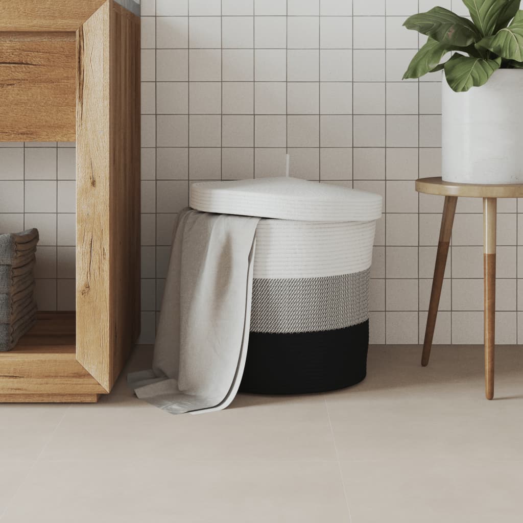 Καλάθι Αποθήκευσης με Καπάκι Ασπρόμαυρο Ø40x35 εκ. Βαμβακερό