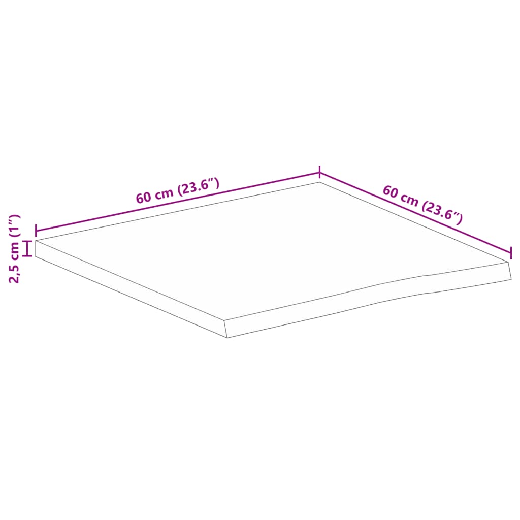 Επιφάνεια Τραπεζιού 60x60x2,5 εκ. Live Edge Μασίφ Ξύλο Μάνγκο