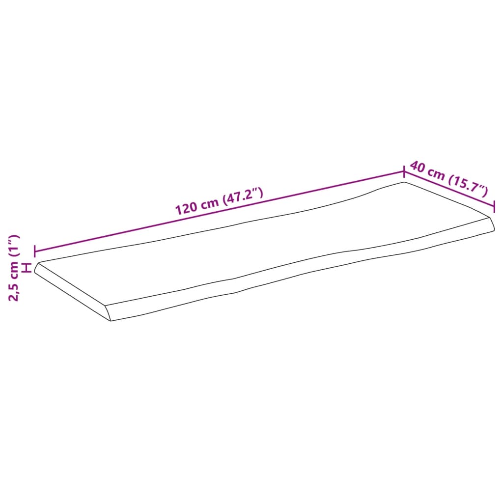 Επιφάνεια Τραπεζιού 120x40x2,5 εκ. Live Edge Μασίφ Ξύλο Μάνγκο