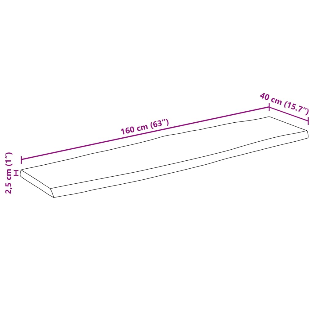 Επιφάνεια Τραπεζιού 160x40x2,5 εκ. Live Edge Μασίφ Ξύλο Μάνγκο