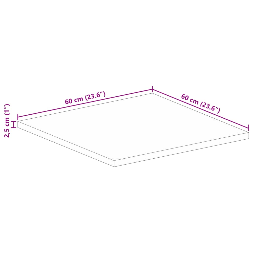 Επιφάνεια Τραπεζιού Τετράγωνη 60x60x2,5 εκ. Μασίφ Ξύλο Μάνγκο