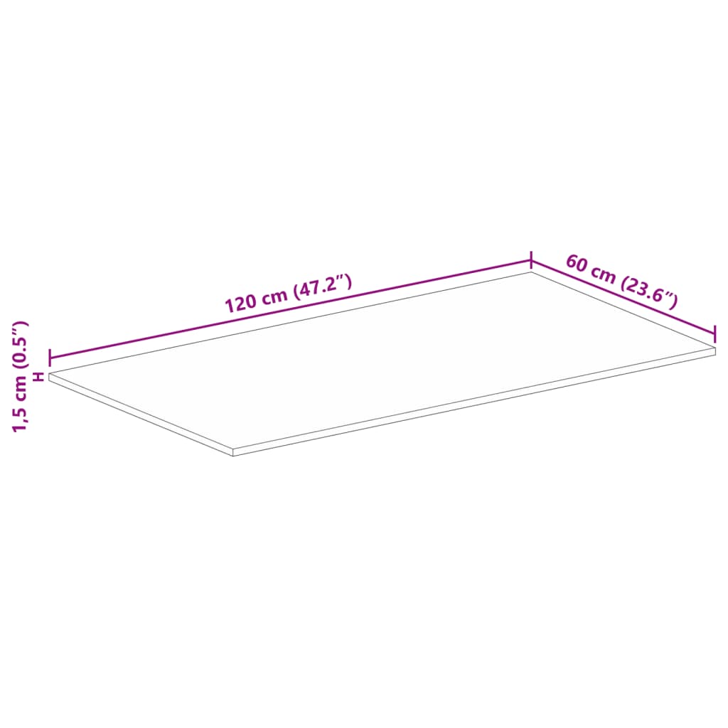 Επιφάνεια Τραπεζιού Ορθογώνια 120x60x1,5 εκ. Μασίφ Ξύλο Μάνγκο - Pakobazaar