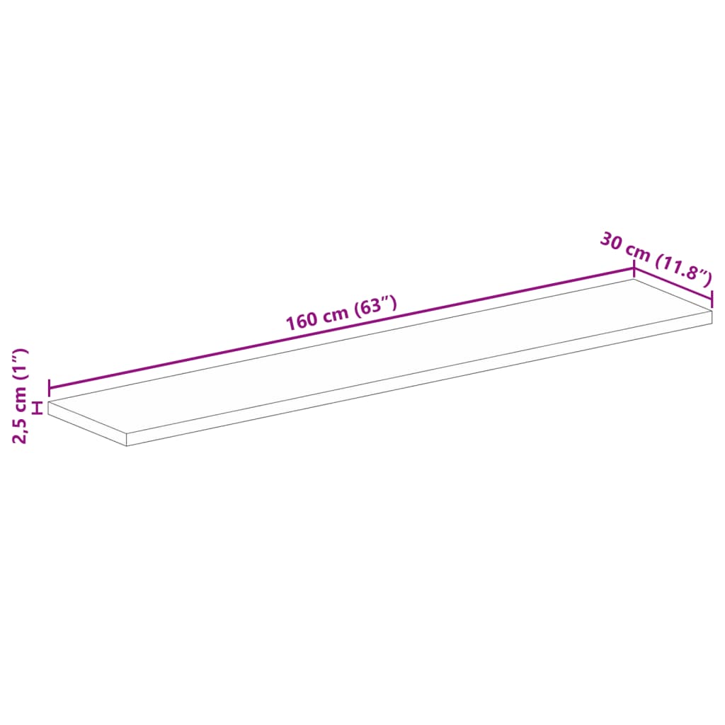 Επιφάνεια Τραπεζιού Ορθογώνια 160x30x2,5 εκ. Μασίφ Ξύλο Μάνγκο - Pakobazaar