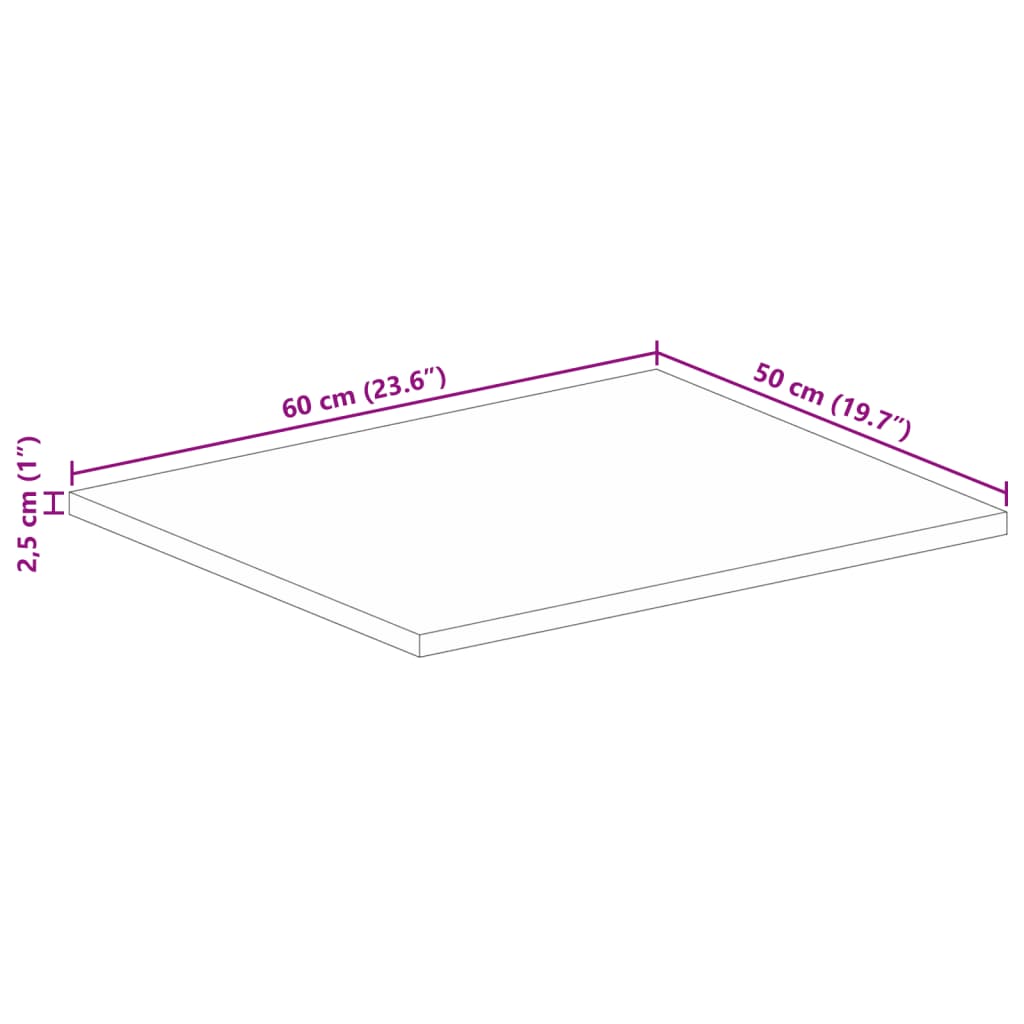 Επιφάνεια Τραπεζιού Ορθογώνια 60x50x2,5 εκ. Μασίφ Ξύλο Μάνγκο