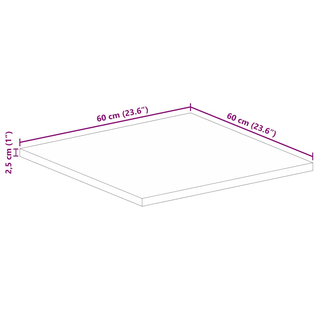 Επιφάνεια Τραπεζιού Τετράγωνη 60x60x2,5 εκ. Μασίφ Ξύλο Μάνγκο
