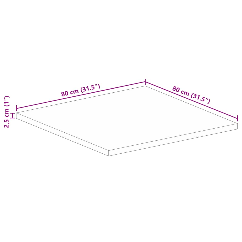 Επιφάνεια Τραπεζιού Τετράγωνη 80x80x2,5 εκ. Μασίφ Ξύλο Μάνγκο