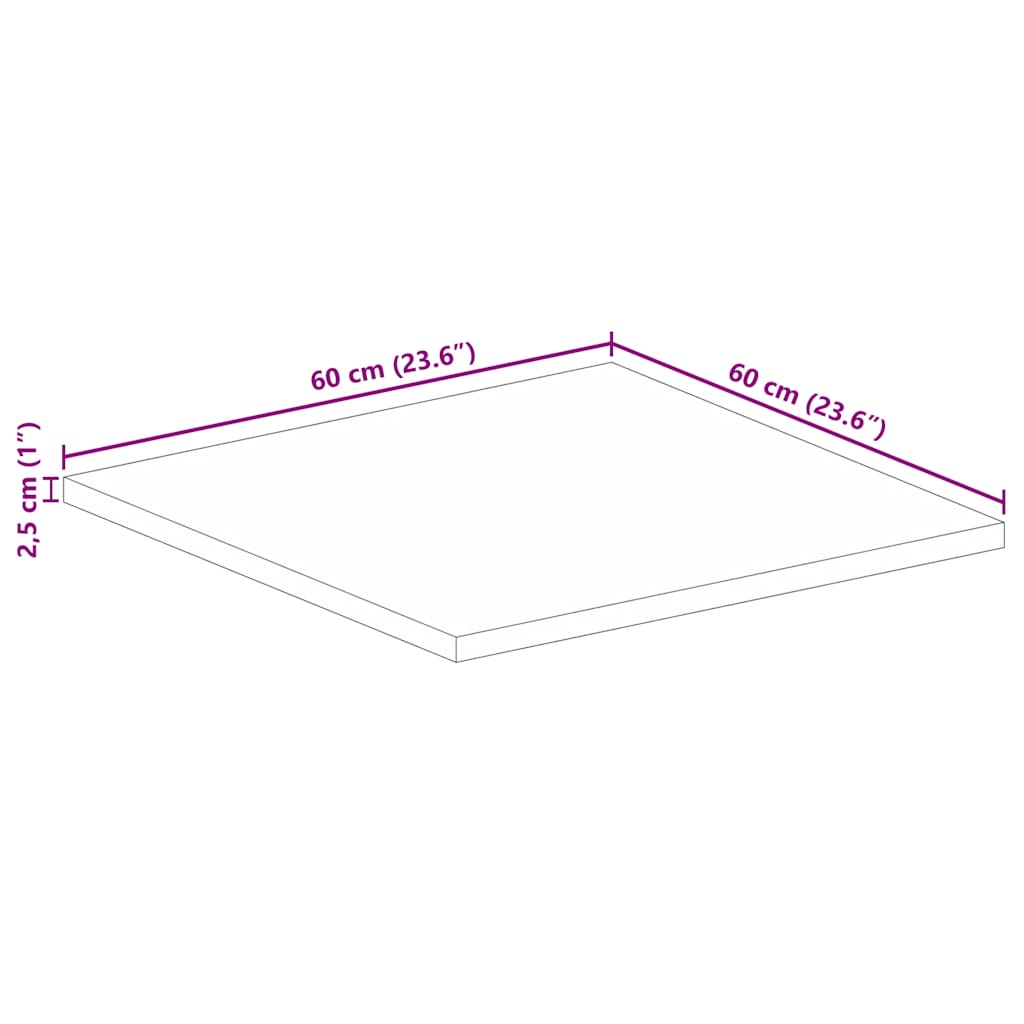 Επιφάνεια Τραπεζιού Τετράγωνη 60x60x2,5 εκ. Μασίφ Ξύλο Μάνγκο