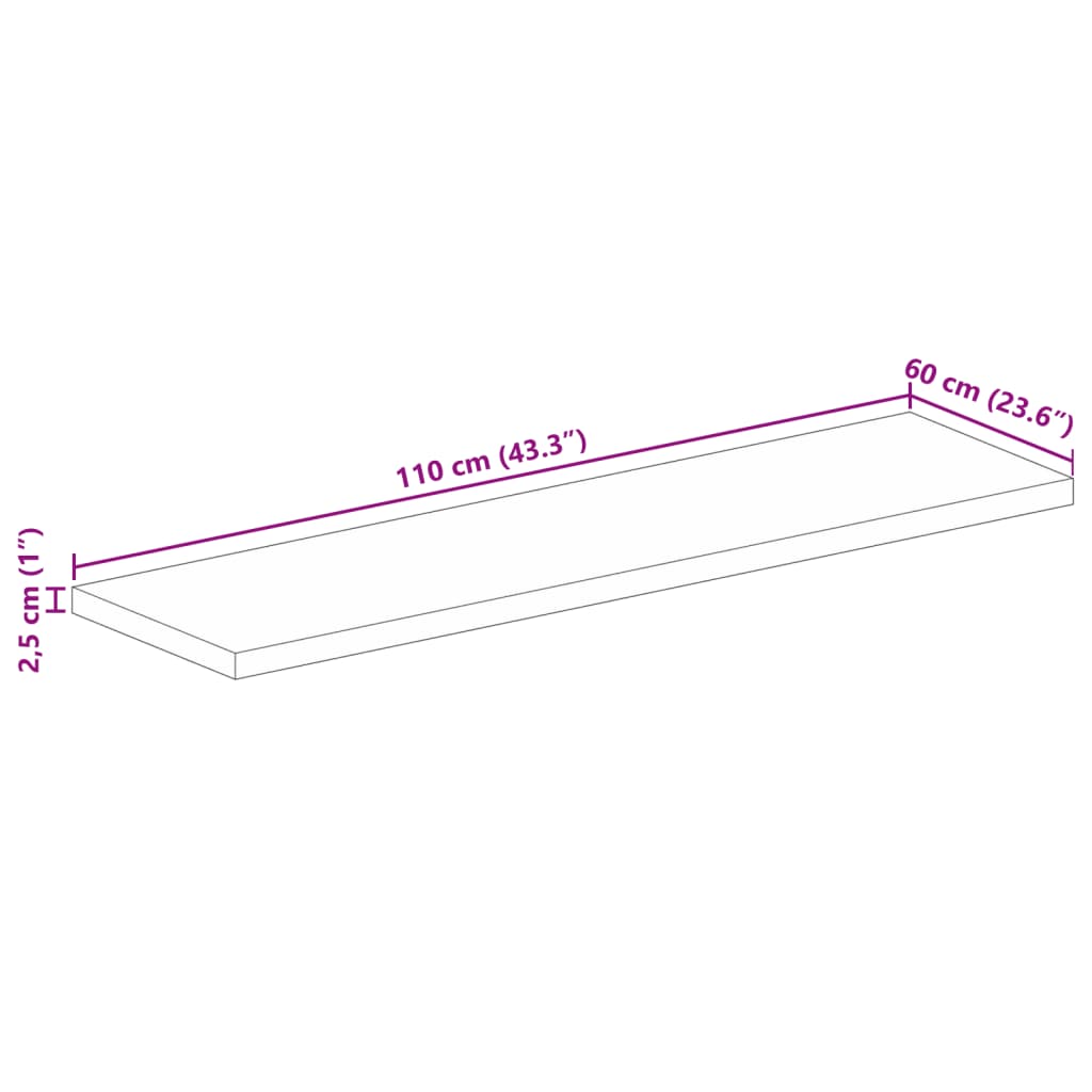 Επιτραπέζια επιφάνεια 110x60x2,5 cm Ορθογώνια από μασίφ ξύλο - Pakobazaar