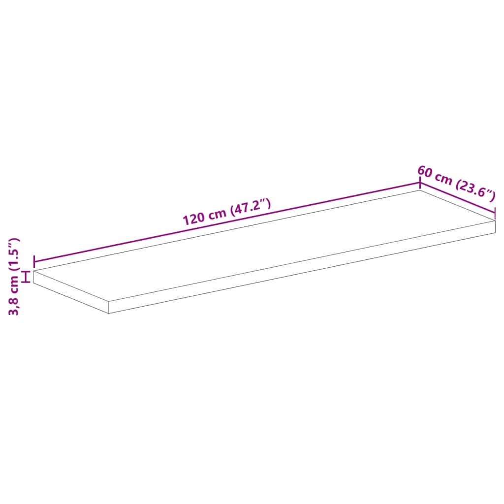 Επιφάνεια Τραπεζιού Ορθογώνια 120x60x3,8 εκ. Μασίφ Ξύλο Μάνγκο