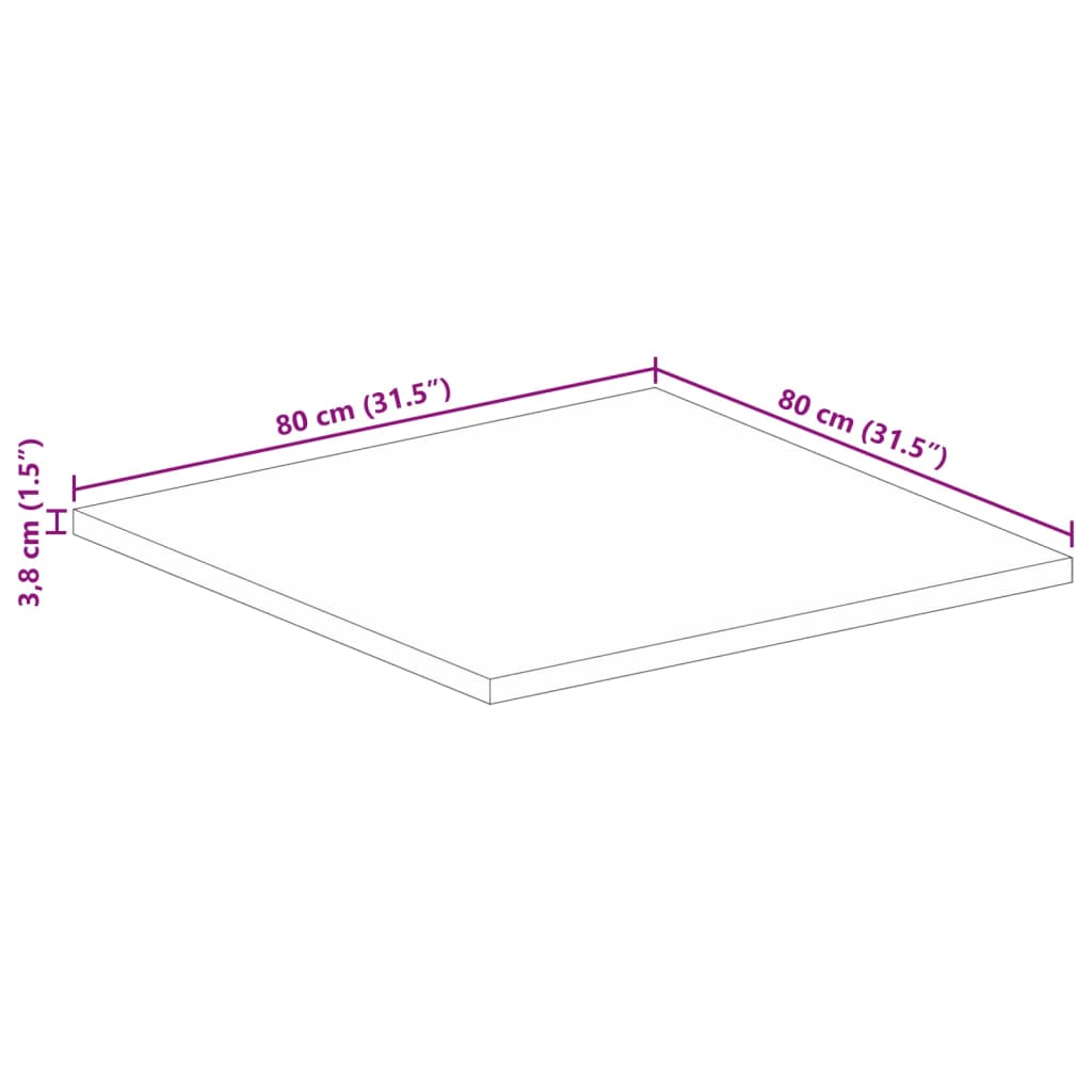 Επιφάνεια Τραπεζιού Τετράγωνη 80x80x3,8 εκ. Μασίφ Ξύλο Μάνγκο