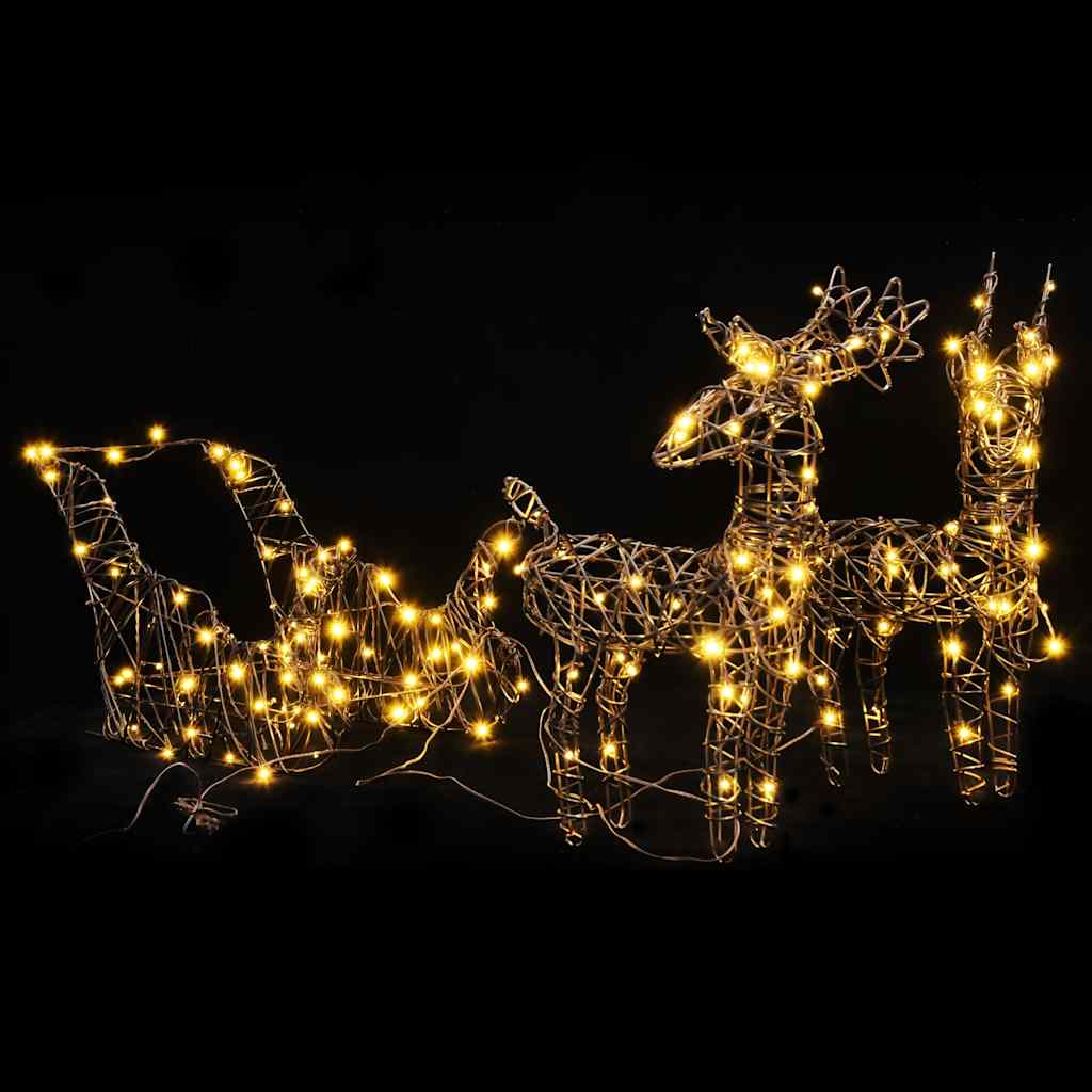 Διακόσμηση Χριστουγ. Τάρανδοι/Έλκηθρα 160 LED Θερμό Λευκό Ρατάν
