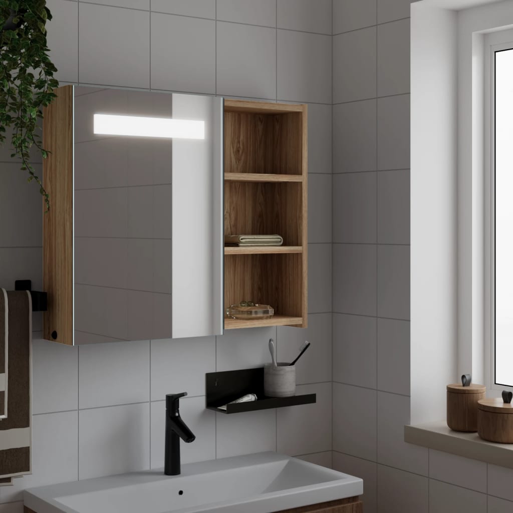 Καθρέφτης Μπάνιου με Ντουλάπι & LED Χρώμα Δρυός 60x13x52 εκ.
