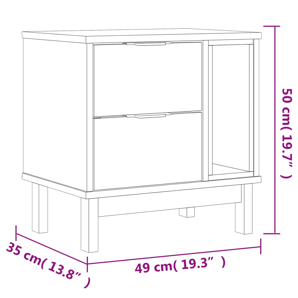 Κομοδίνο FLAM 49 x 35 x 50 εκ. από Μασίφ Ξύλο Πεύκου