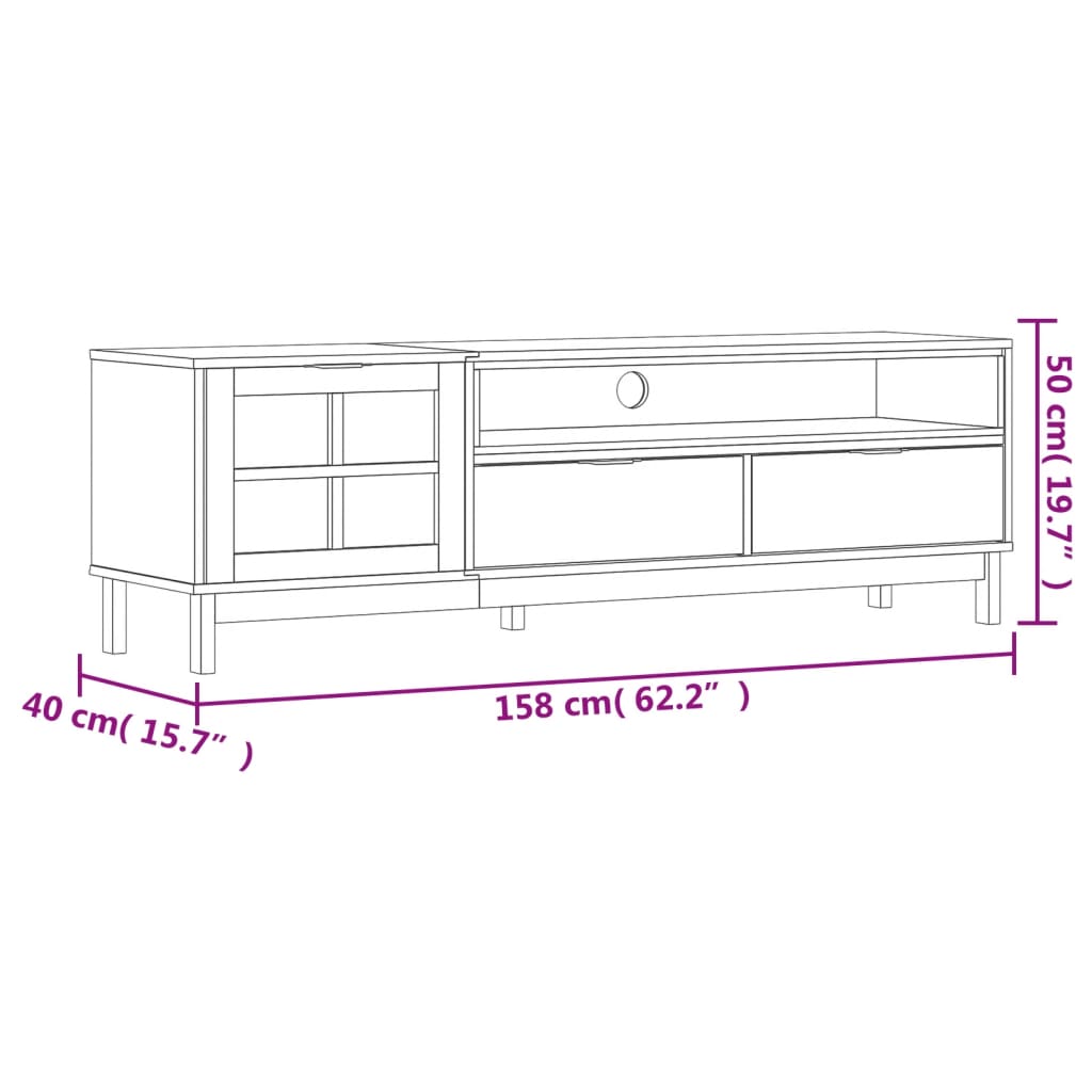 Έπιπλο Τηλεόρασης FLAM 158x40x50 εκ. Μασίφ Πεύκο Γυάλινη Πόρτα