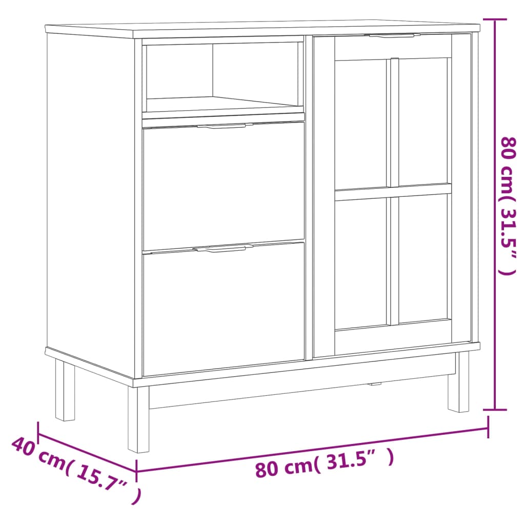 Μπουφές FLAM 80x40x80 εκ. από Μασίφ Ξύλο Πεύκο με Γυάλινη Πόρτα - Pakobazaar