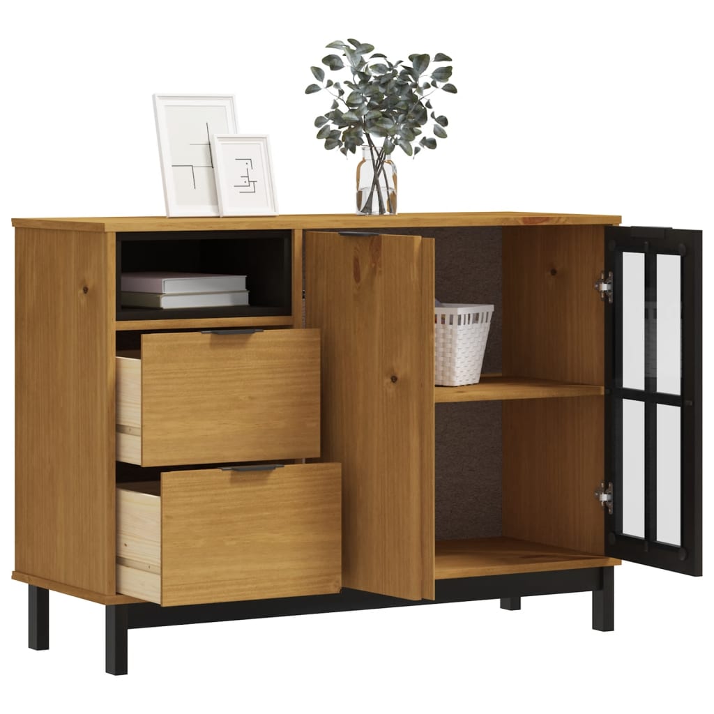 Μπουφές FLAM 110x40x80εκ. από Μασίφ Ξύλο Πεύκο με Γυάλινη Πόρτα