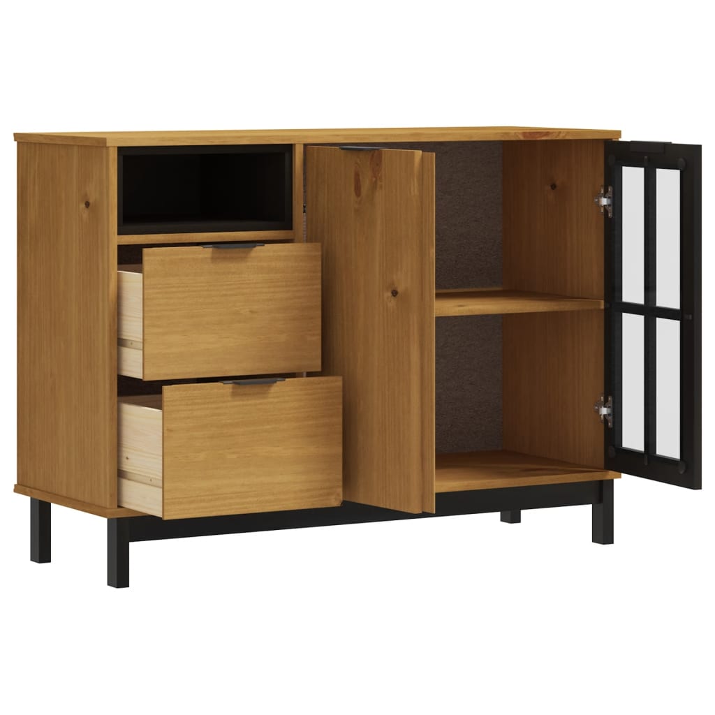 Μπουφές FLAM 110x40x80εκ. από Μασίφ Ξύλο Πεύκο με Γυάλινη Πόρτα