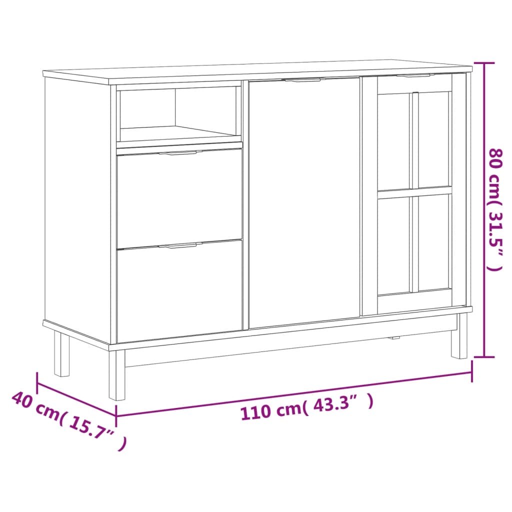 Μπουφές FLAM 110x40x80εκ. από Μασίφ Ξύλο Πεύκο με Γυάλινη Πόρτα
