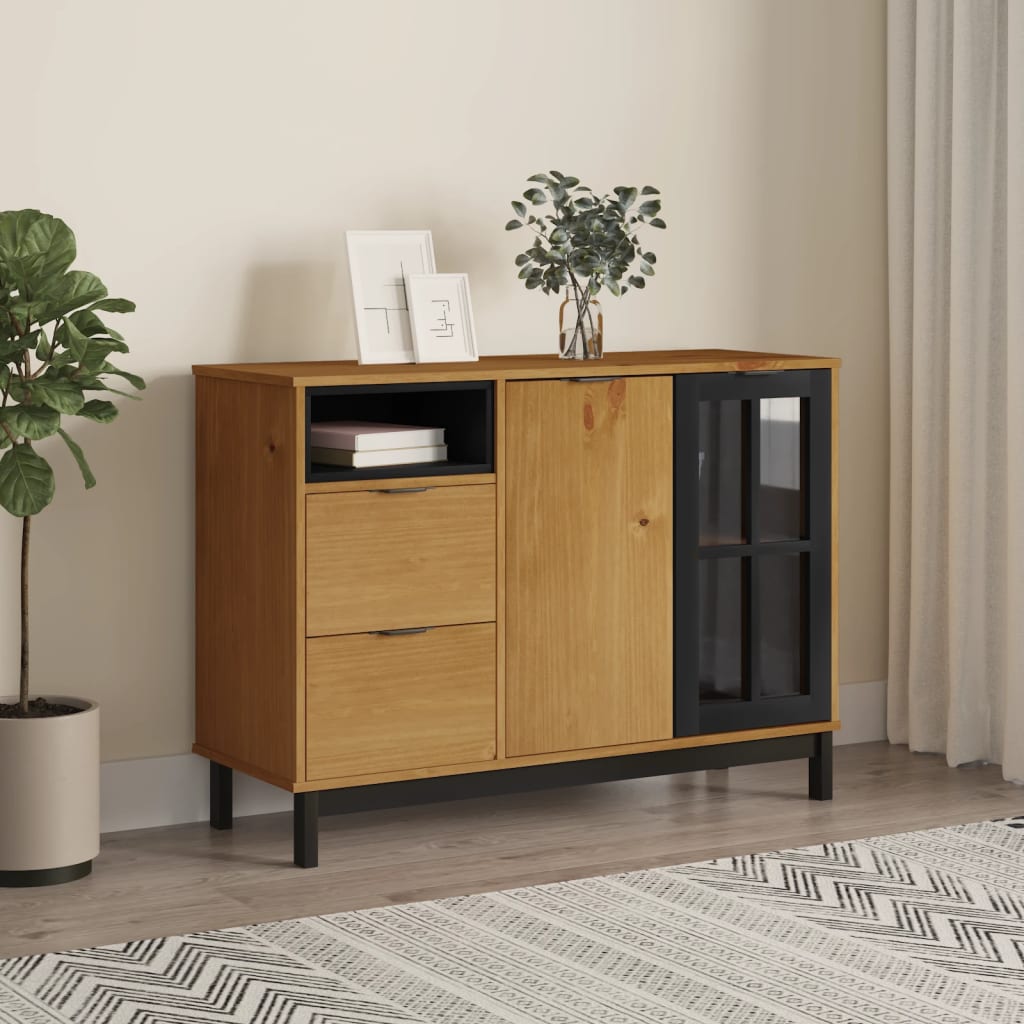 Μπουφές FLAM 110x40x80εκ. από Μασίφ Ξύλο Πεύκο με Γυάλινη Πόρτα