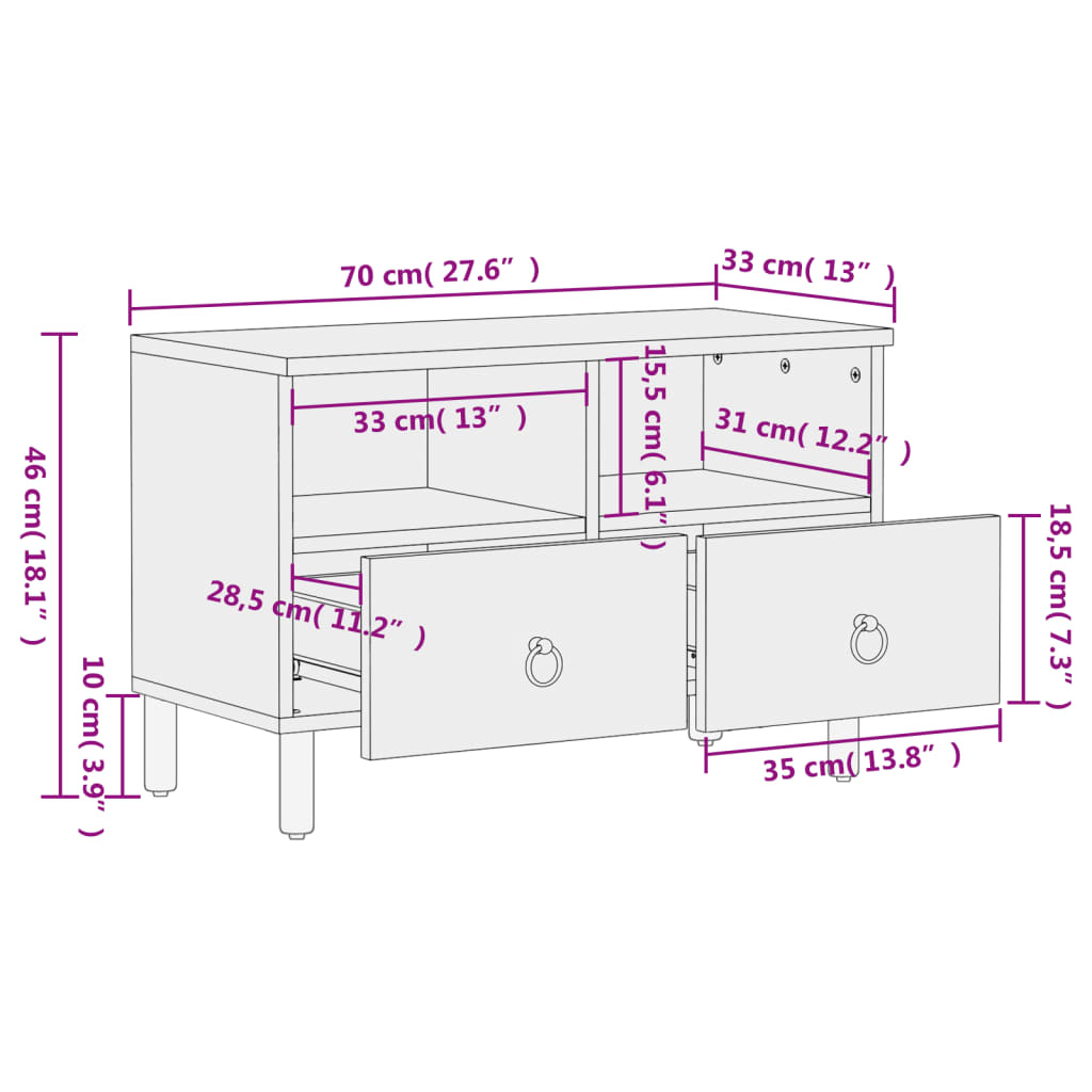 Έπιπλο Τηλεόρασης 70 x 33 x 46 εκ. από Μασίφ Ξύλο Μάνγκο - Pakobazaar