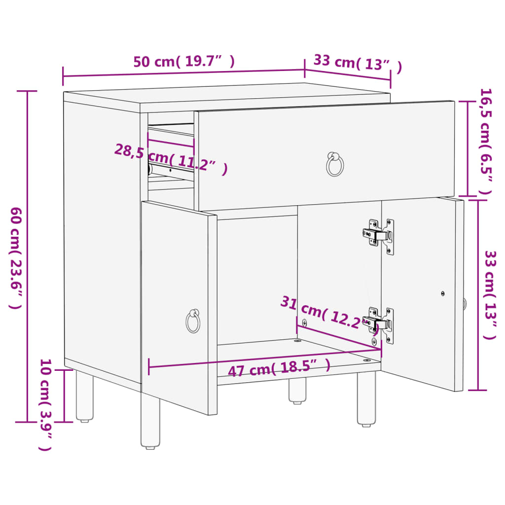 Κομοδίνο 50 x 33 x 60 εκ. από Μασίφ Ξύλο Μάνγκο