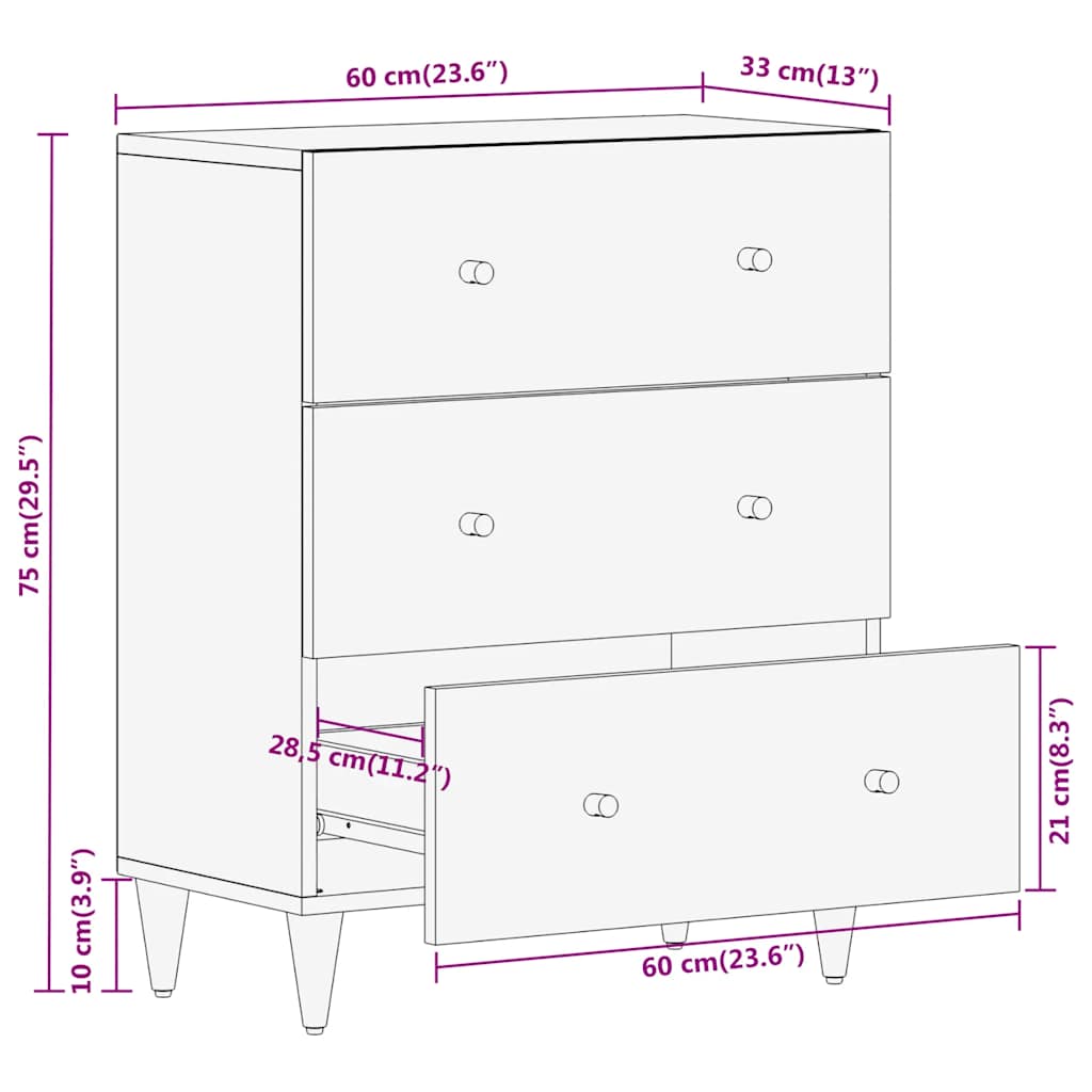Βοηθητικό Ντουλάπι 60 x 33 x 75 εκ. από Μασίφ Ξύλο Μάνγκο