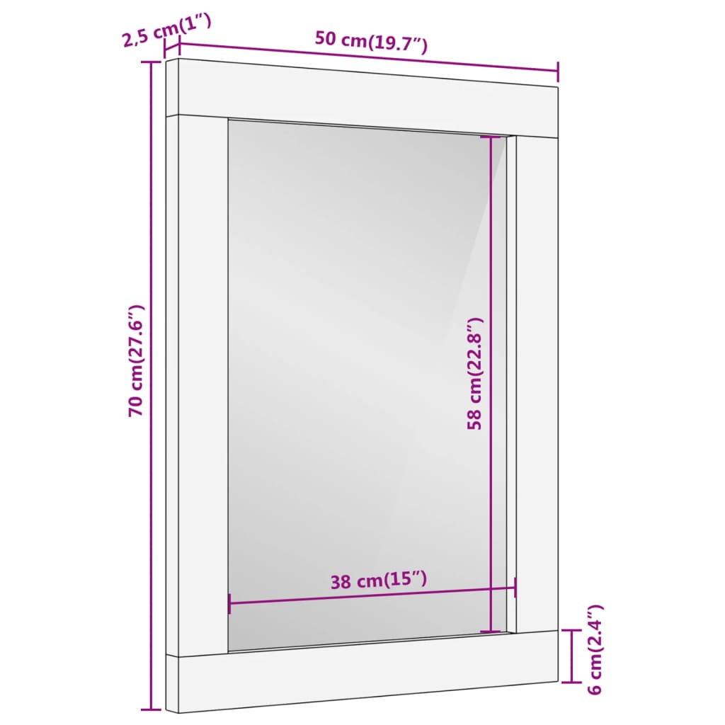 Καθρέφτης Μπάνιου 50x70x2,5 εκ. από Μασίφ Ξύλο Μάνγκο/Γυαλί