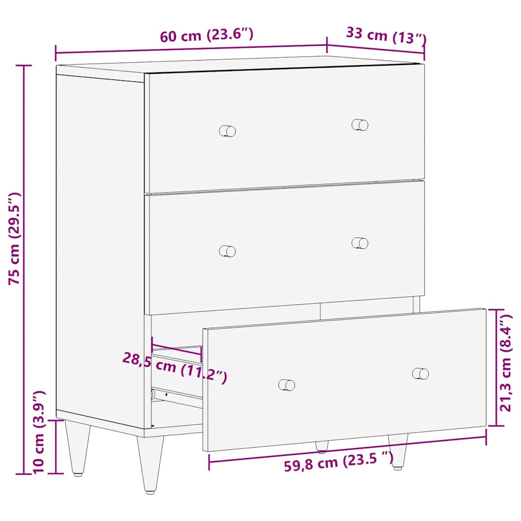 Βοηθητικό Ντουλάπι 60 x 33 x 75 εκ. από Μασίφ Ξύλο Μάνγκο