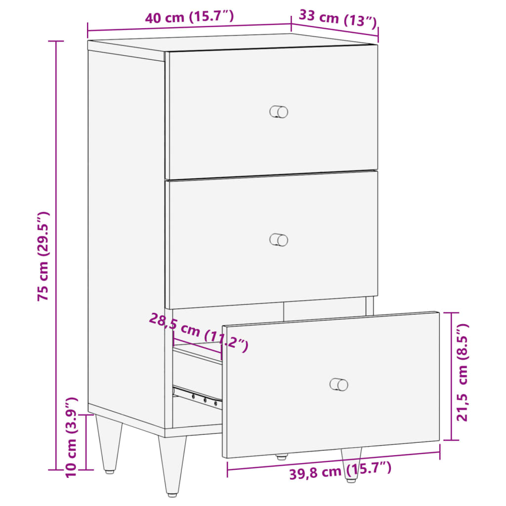 Βοηθητικό Ντουλάπι 40 x 33 x 75 εκ. από Μασίφ Ξύλο Μάνγκο