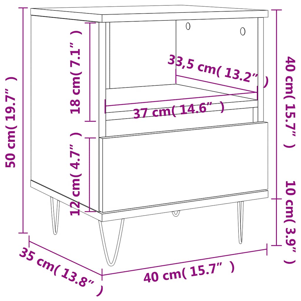 Κομοδίνο Γκρι Σκυροδέματος 40 x 35 x 50 εκ. από Επεξεργ. Ξύλο