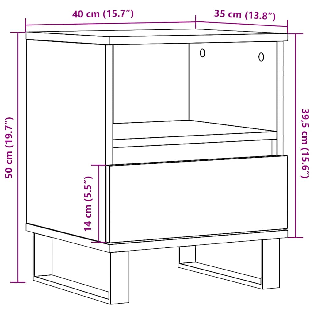 Κομοδίνο Μαύρο 40 x 35 x 50 εκ. από Επεξεργασμένο Ξύλο