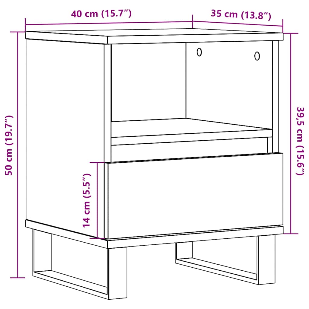 Κομοδίνο Καφέ Δρυς 40 x 35 x 50 εκ. από Επεξεργασμένο Ξύλο