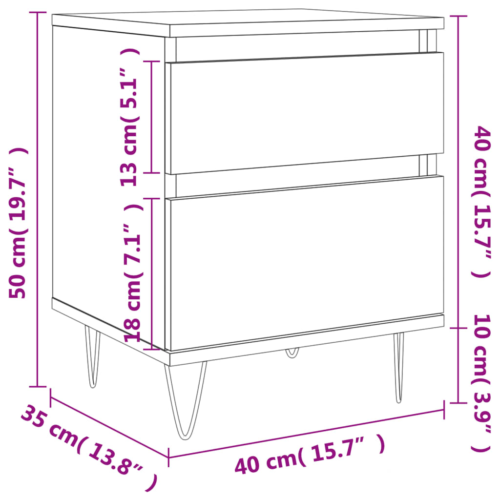 Κομοδίνο Καπνιστή Δρυς 40 x 35 x 50 εκ. από Επεξεργ. Ξύλο