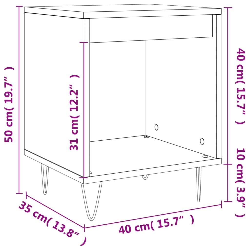 Κομοδίνο Γυαλ. Λευκό 40 x 35 x 50 εκ. από Επεξεργασμένο Ξύλο