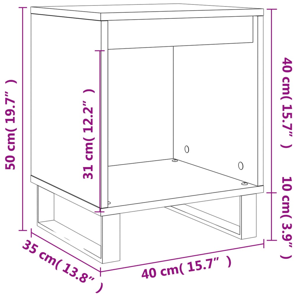 Κομοδίνα 2 τεμ. Μαύρα 40 x 35 x 50 εκ. από Επεξεργασμένο Ξύλο