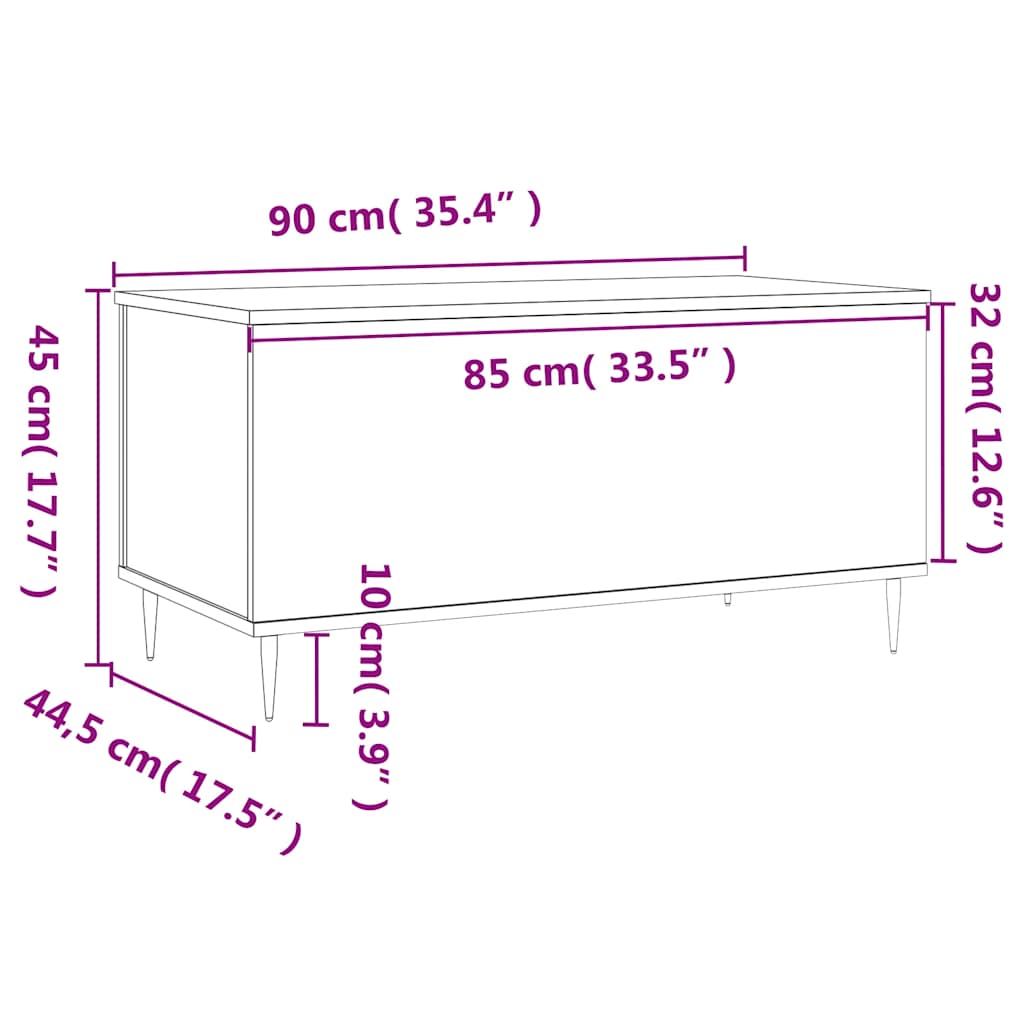 Τραπεζάκι Σαλονιού Καφέ Δρυς 90x44,5x45 εκ. Επεξεργασμένο Ξύλο