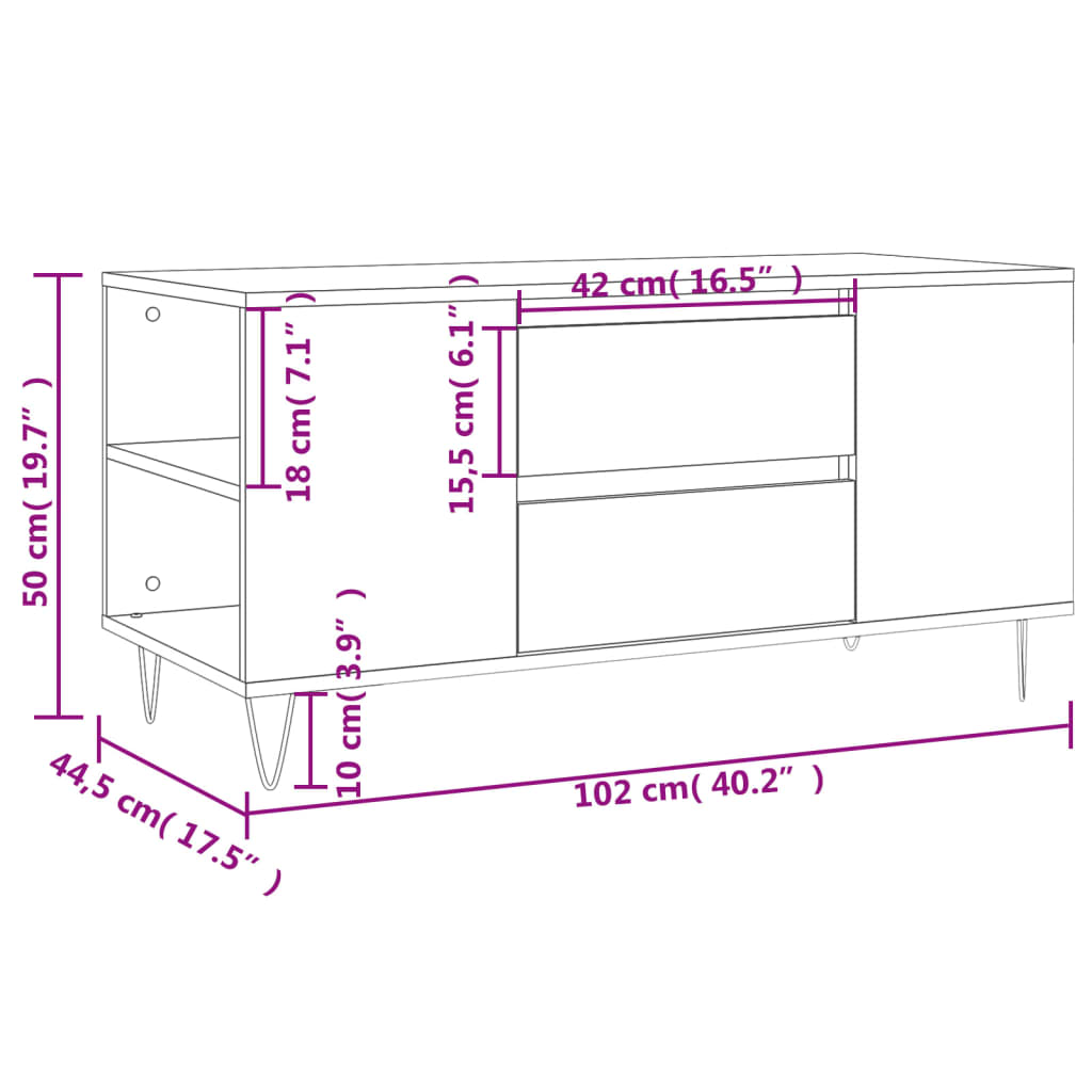 Τραπεζάκι Σαλονιού Γυαλ. Λευκό 102x44,5x50 εκ. Επεξεργ. Ξύλο