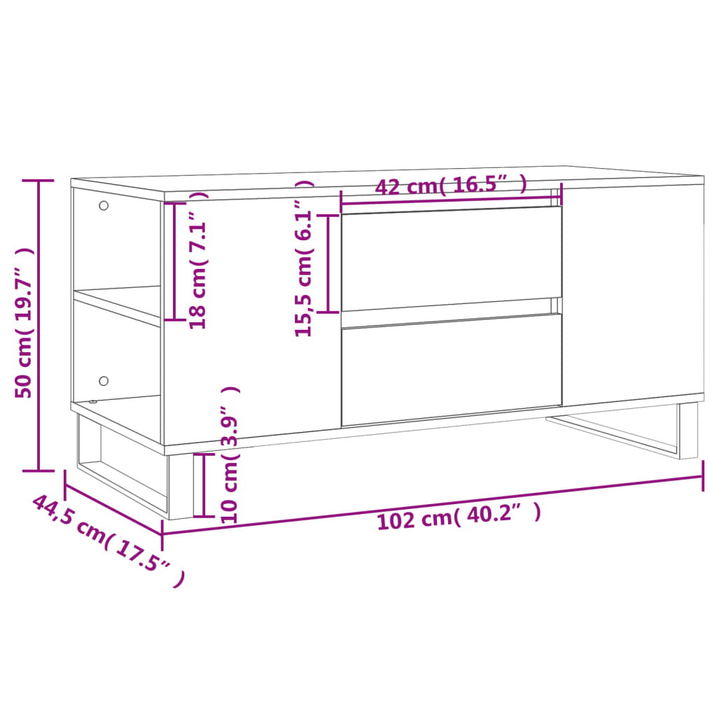Τραπεζάκι Σαλονιού Καφέ Δρυς 102x44,5x50 εκ. Επεξεργασμένο Ξύλο
